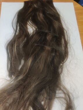 Lot of 4 Multi Clip In Synthetic Hair Extension Wefts Dark Brown Highlights Comb